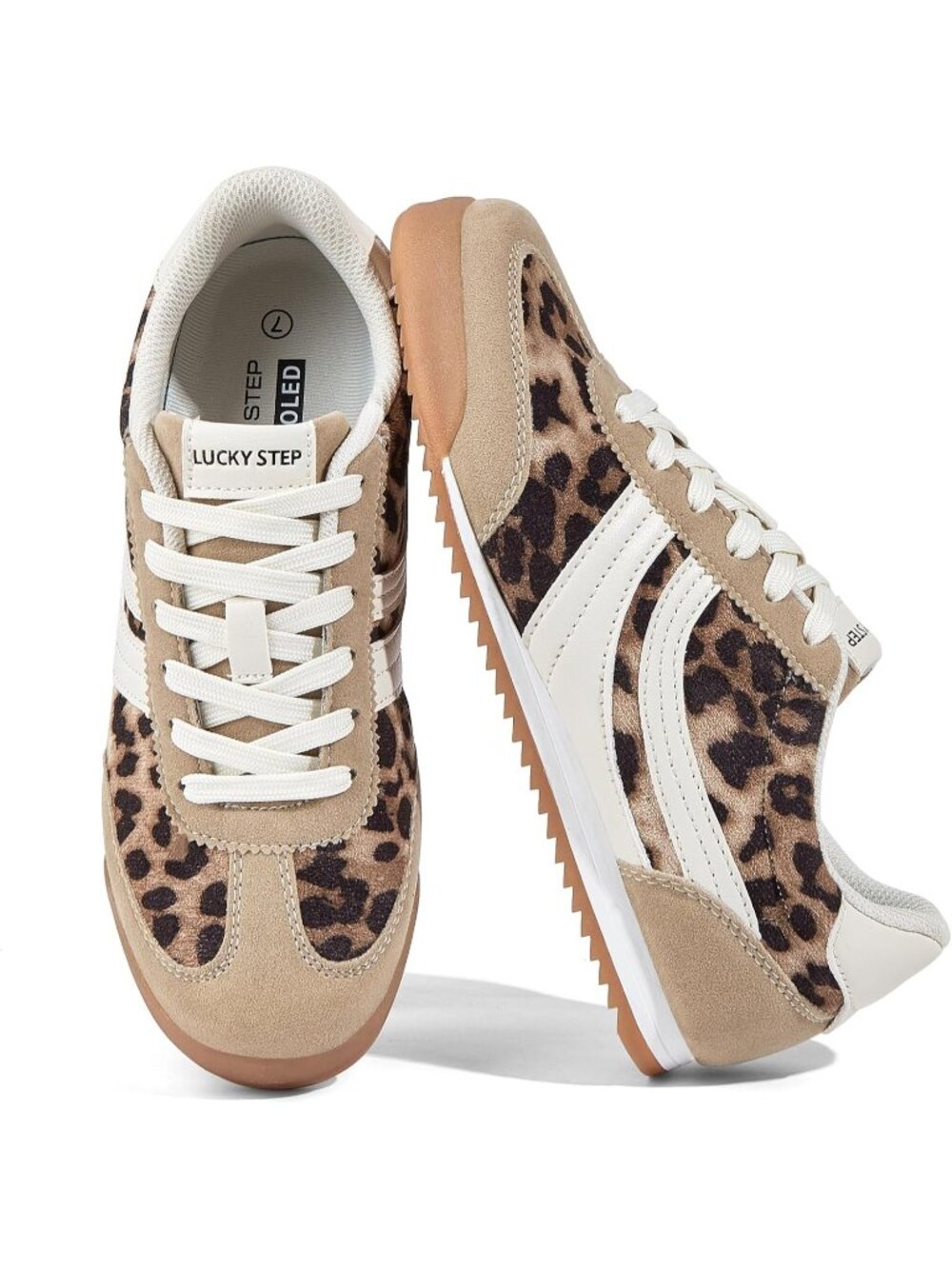 Women's Leopard Lightweight Thin Sole Lace up Anti Slip Classic Retro Sneakers